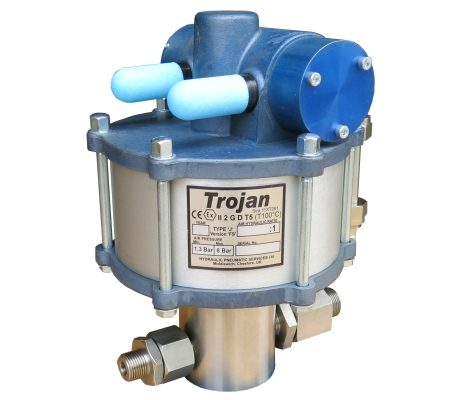 Trojan Type ‘M’ air powered pump<br>Twelve models with maximum test pressures ranging from 33 bar – 3,040 bar.